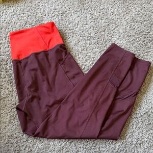 Athleta High-Waist Leggings - Burgundy with Coral Waistband